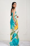 White Floral Printed Crepe Handwork Designer Saree