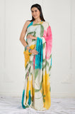 White Floral Printed Crepe Handwork Designer Saree