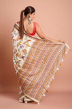 White Russian Silk Hand Kantha Work Saree