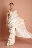 White Stripes Sequins Georgette Designer Saree
