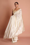 White Stripes Sequins Georgette Designer Saree