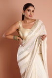 White Stripes Sequins Georgette Designer Saree
