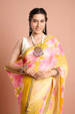 Yellow Chinon Floral Sequins Designer Saree