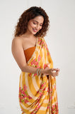 Yellow Stripes Crepe Handwork Designer Saree