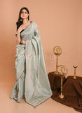 English blue Uppada Silk Gota and Jarkan with Peacock Saree