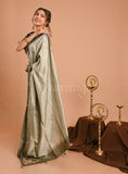 Green two dye Uppada Silk Crystal Work Saree