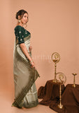 Green two dye Uppada Silk Crystal Work Saree