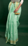 Light Green Linen Saree with Golden Border