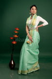 Light Green Linen Saree with Golden Border