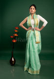 Light Green Linen Saree with Golden Border