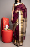 Magenta Handwoven Big Karavat Maheshwari Saree