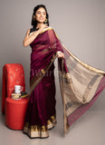 Magenta Handwoven Big Karavat Maheshwari Saree