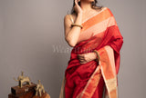 Maroon Handwoven Chatai Zari Border Maheshwari Saree