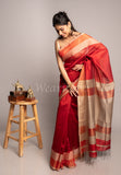 Maroon Handwoven Chatai Zari Border Maheshwari Saree