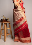 Maroon Handwoven Chatai Zari Border Maheshwari Saree
