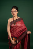 Maroon Linen Saree