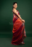 Maroon Linen Saree with Orange silver border and Pallu