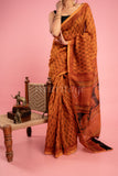 Mustard Handmade Bagh Print Chanderi Saree