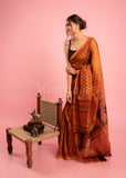 Mustard Handmade Bagh Print Chanderi Saree