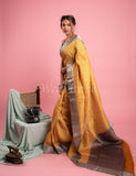 Mustard Tussar Lehariya Saree