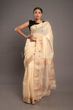 Offwhite Handwoven Kel Border Maheshwari Saree
