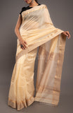 Offwhite Handwoven Kel Border Maheshwari Saree