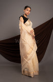 Offwhite Handwoven Kel Border Maheshwari Saree
