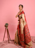 Offwhite Pure Desi Tussar Saree with Ikat Pallu