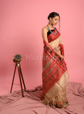 Offwhite Pure Desi Tussar Saree with Ikat Pallu