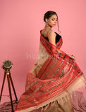 Offwhite Pure Desi Tussar Saree with Ikat Pallu