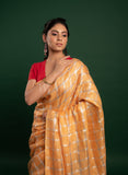 Orange Linen Saree with Checks
