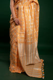 Orange Linen Saree with Checks