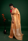 Orange Linen Saree with Checks