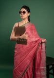 Orange Linen Saree with Silver Green Border