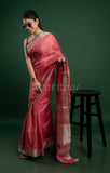 Orange Linen Saree with Silver Green Border