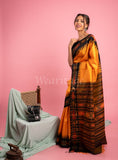 Orange Pure Desi Tussar Saree with Ikat Pallu