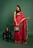 Pink Linen Saree with Green Golden border