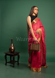 Pink Linen Saree with Green Golden border