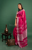 Pink Linen Saree with Silver Border