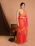 Pink Orange Organza Saree