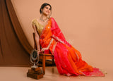 Pink Orange Organza Saree