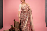 Red Cream Jaal Handmade Bagh Print Maheshwari Saree