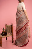 Red Cream Jaal Handmade Bagh Print Maheshwari Saree