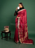 Red Linen Saree with Green Golden Border