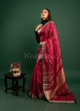 Red Linen Saree with Green Golden Border