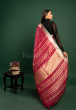 Red Linen Saree with Green Golden Border