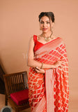 Red Orange Khaddi Bandhej Saree