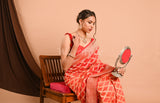 Red Orange Khaddi Bandhej Saree