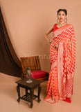 Red Orange Khaddi Bandhej Saree