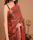 Red Tussar Digital Print Saree